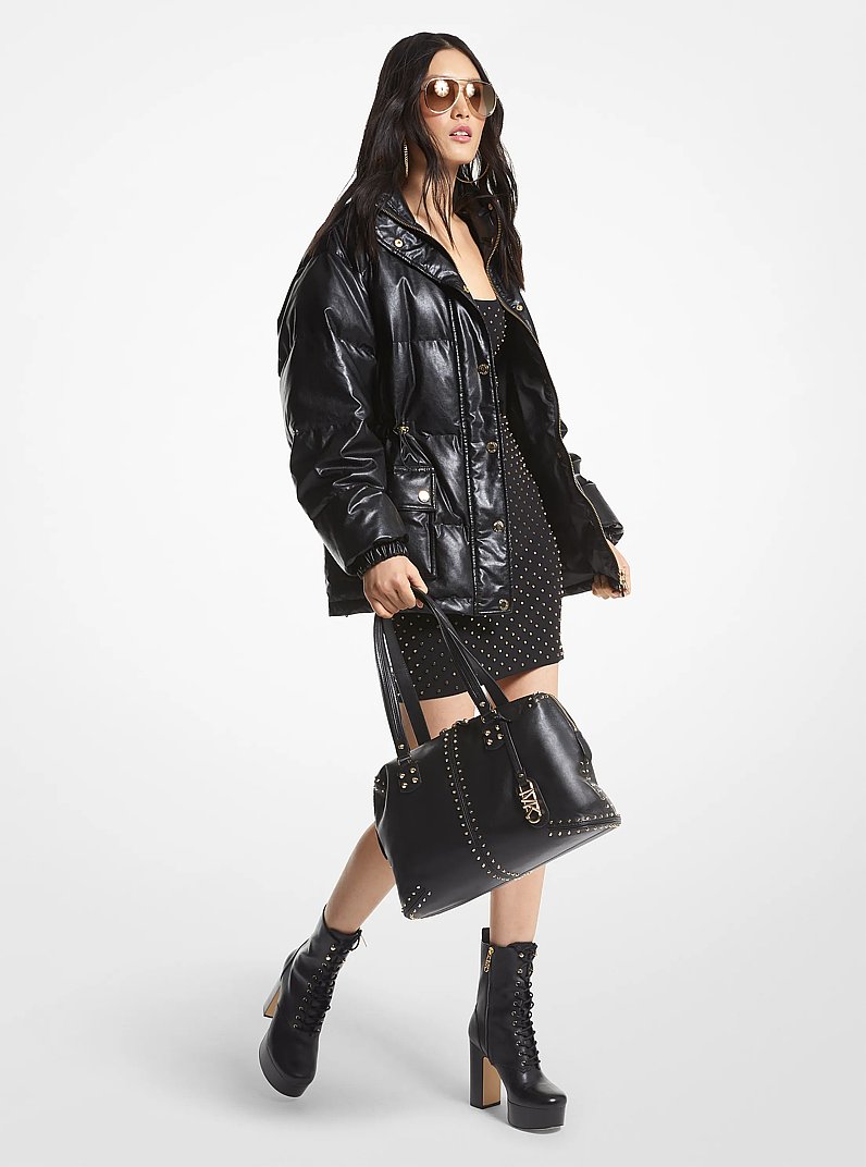 Quilted Coated Puffer Jacket in BLACK | Michael Kors