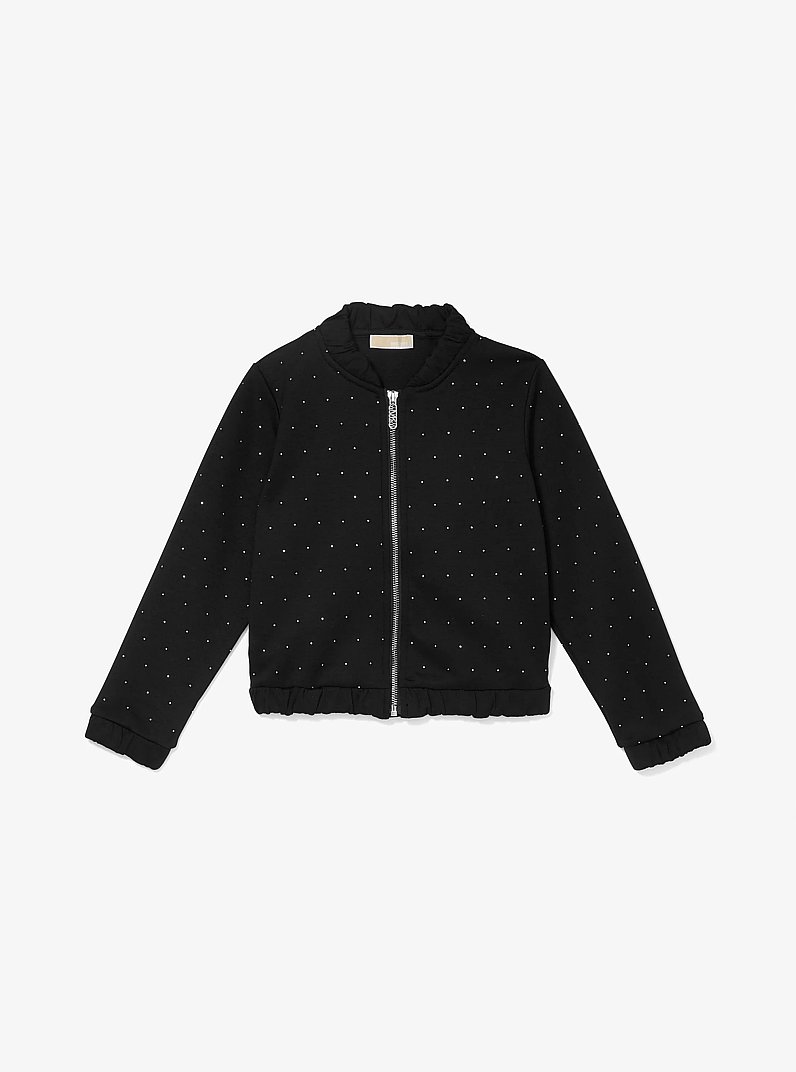 Embellished Stretch Knit Zip-Up Jacket in BLACK | Michael Kors