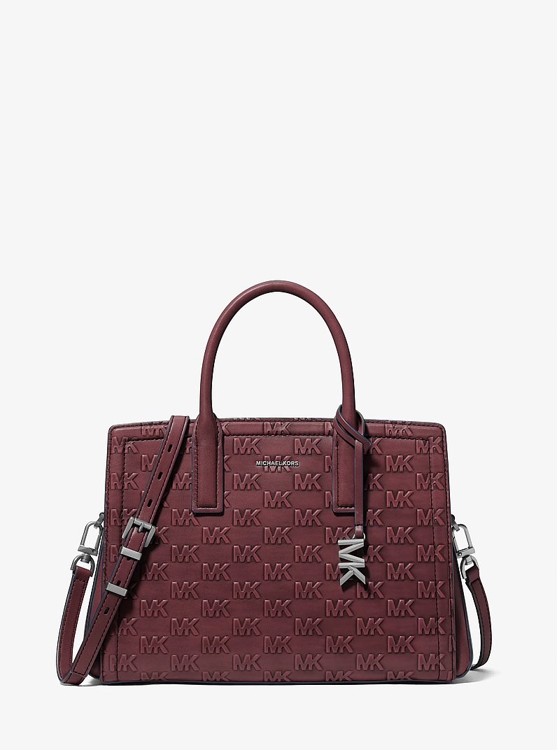 Laila Medium Logo Embossed Burnished Leather Satchel in OXBLOOD | Michael Kors