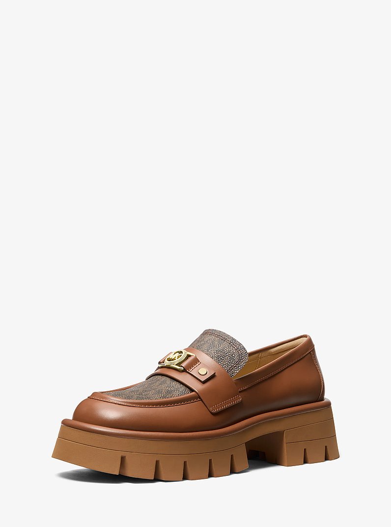 Plateau-Loafer Mandy aus Leder und Signature-Logostoff in BRAUN/LUGGAGE | Michael Kors
