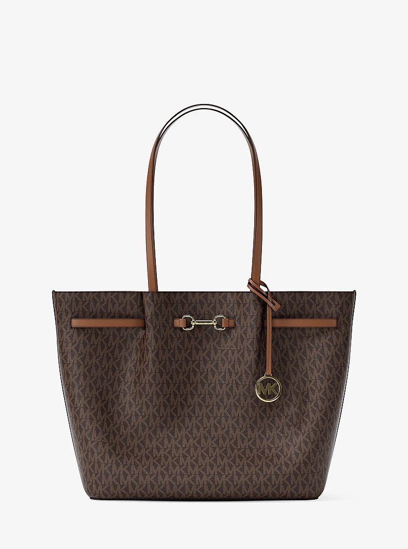 Carson Large Signature Logo Tote Bag in BROWN | Michael Kors