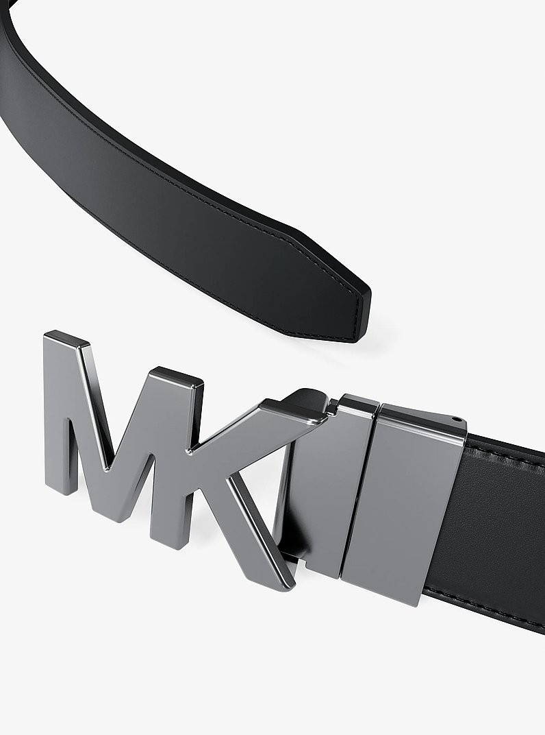 Reversible Logo Embossed Leather Buckle Belt in LUGGAGE/BLACK | Michael Kors