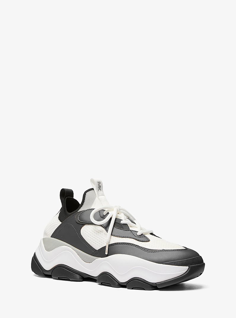 Atlas Stretch Knit and Leather Trainer in BLACK COMBO | Michael Kors