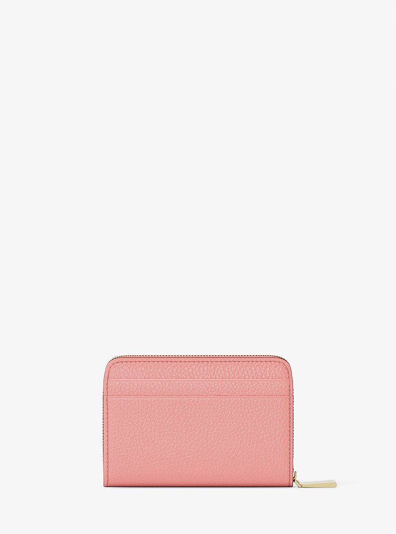 Porta carte di credito zip-around Jet Set piccolo in pelle martellata in ROSA PRIMULA | Michael Kors