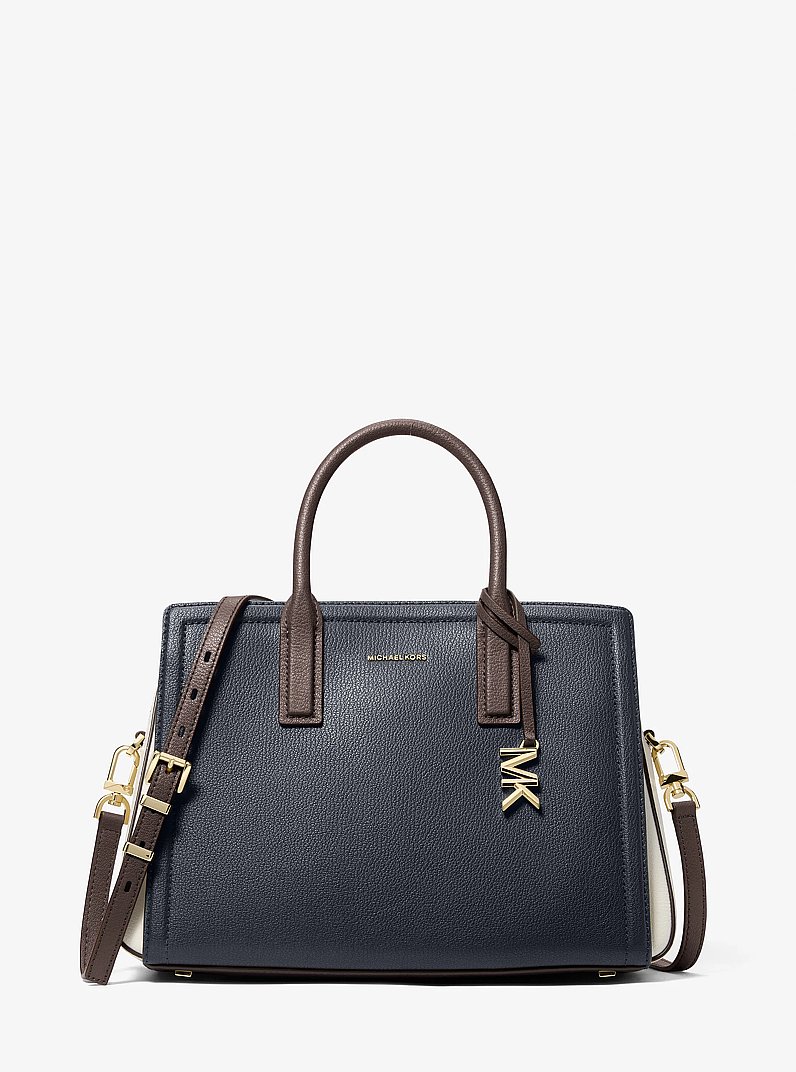 Laila Medium Color-Block Pebbled Leather Satchel in LODEN MULTI