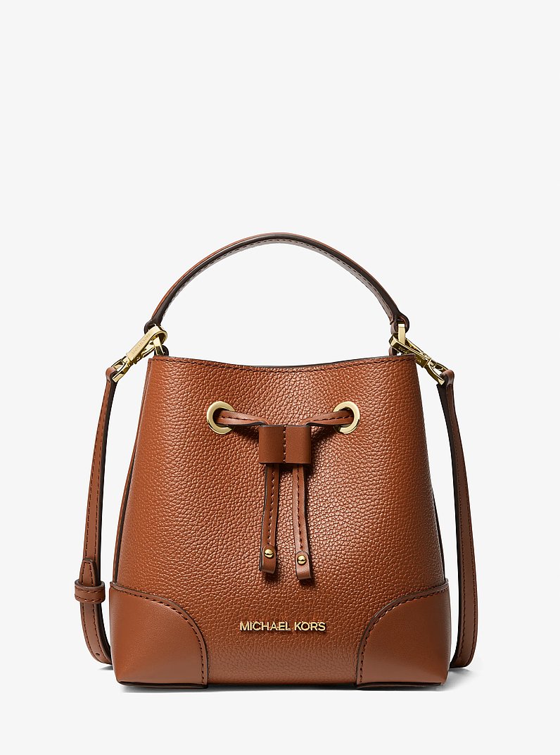 Mercer Small Pebbled Leather Bucket Bag in LUGGAGE | Michael Kors