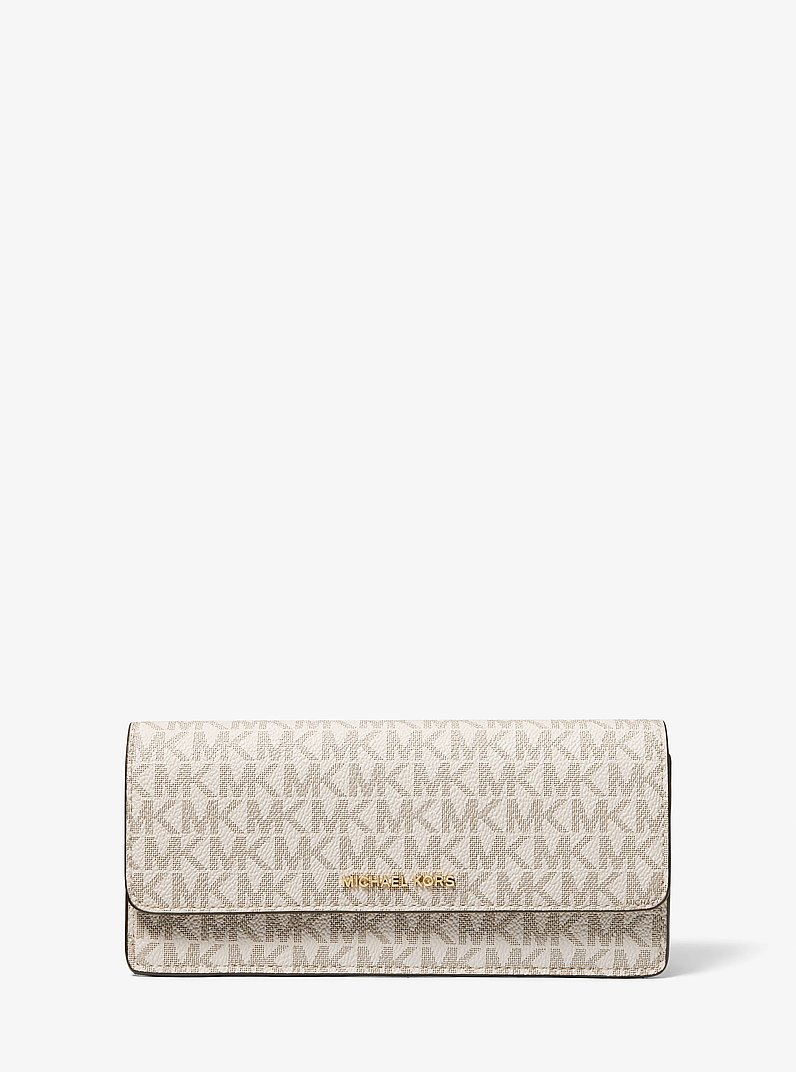 Jet Set Large Signature Logo Snap-Front Wallet in VANILLA/ACORN | Michael Kors