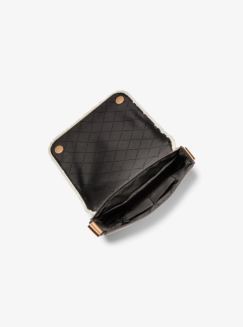 Cooper Suede and Sherpa Messenger Bag in PEANUT | Michael Kors