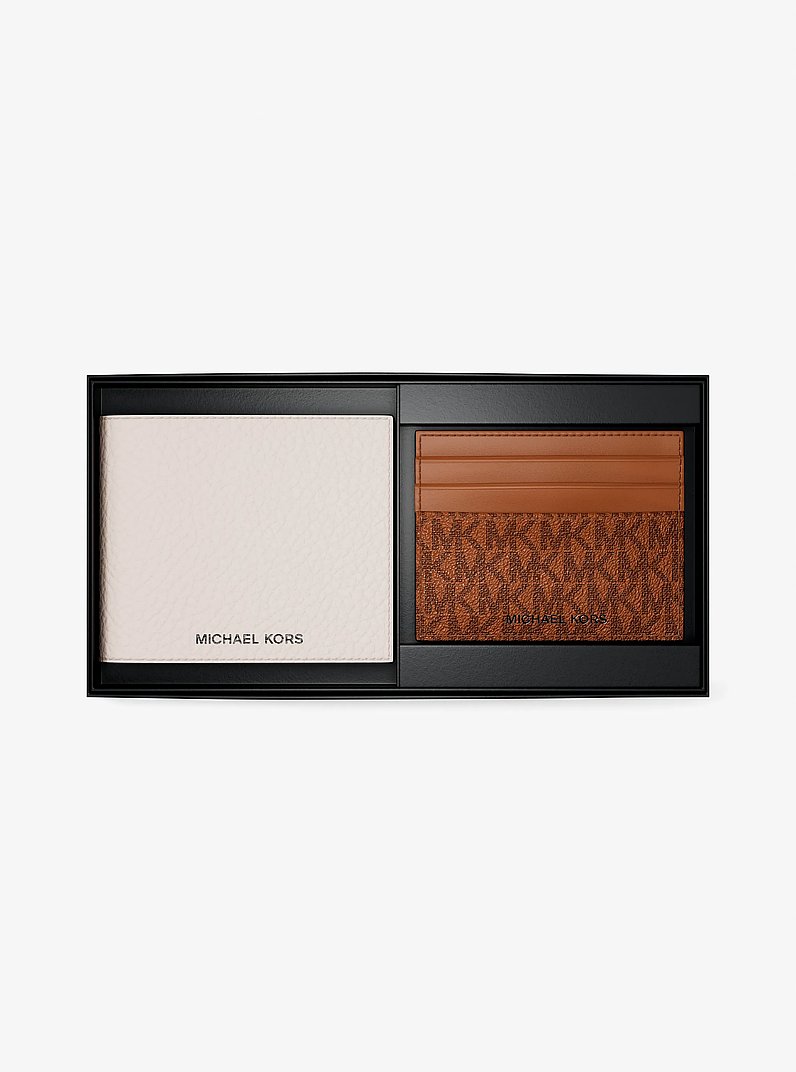 Pebbled Leather Billfold Wallet and Signature Logo Card Case Gift Set in LT CRM/LUGG | Michael Kors
