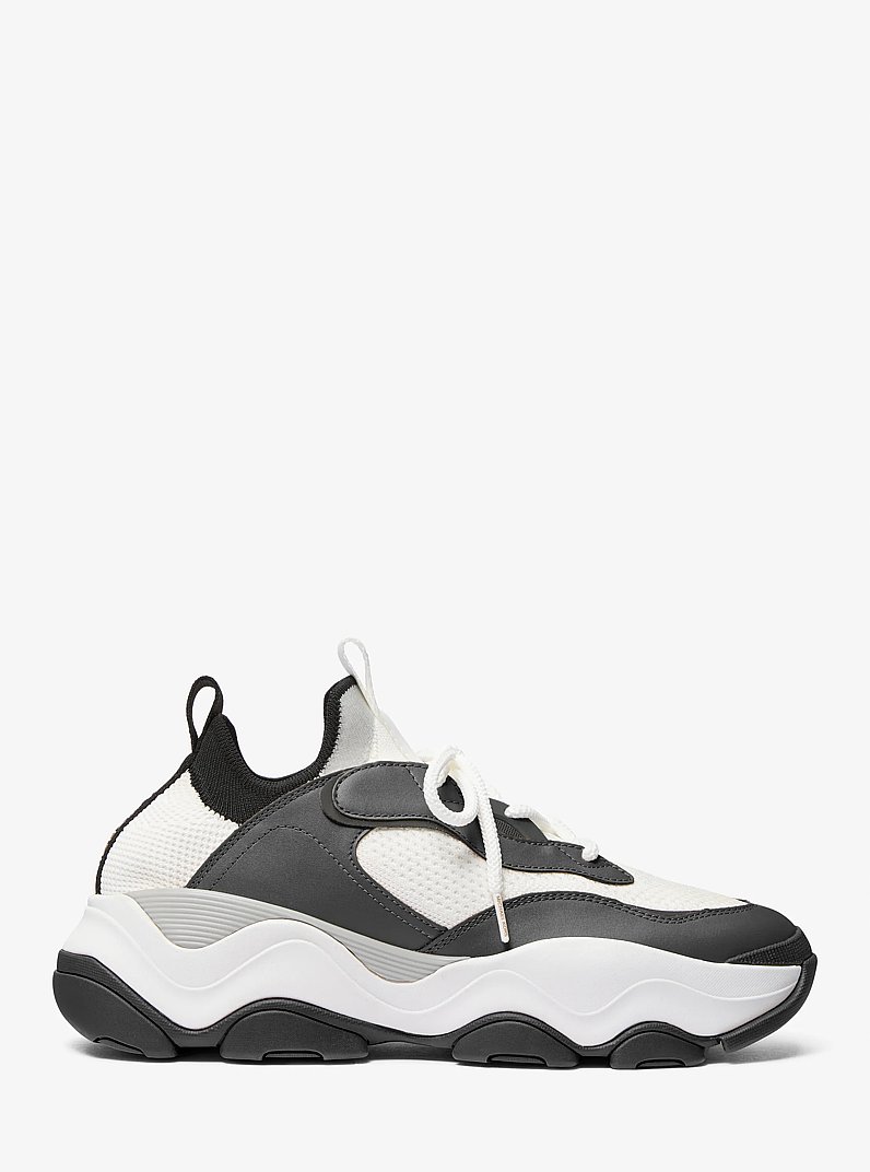 Atlas Stretch Knit and Leather Trainer in BLACK COMBO | Michael Kors