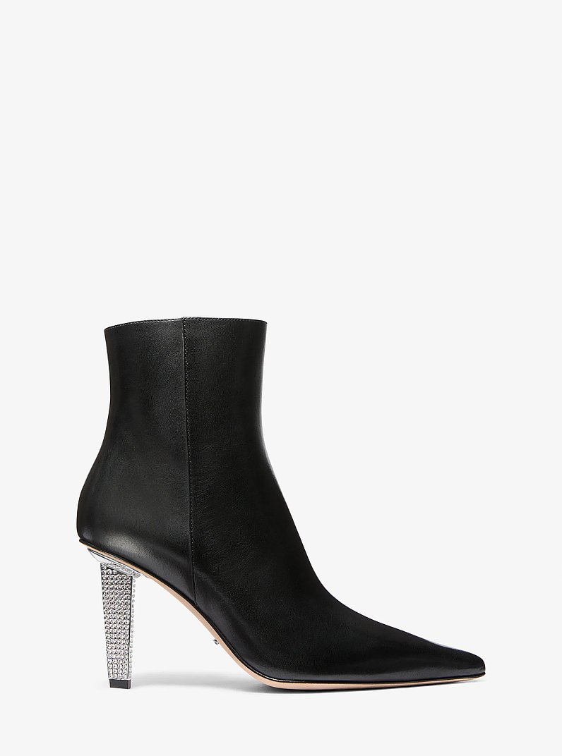 Halle Embellished Leather Ankle Boot in BLACK | Michael Kors