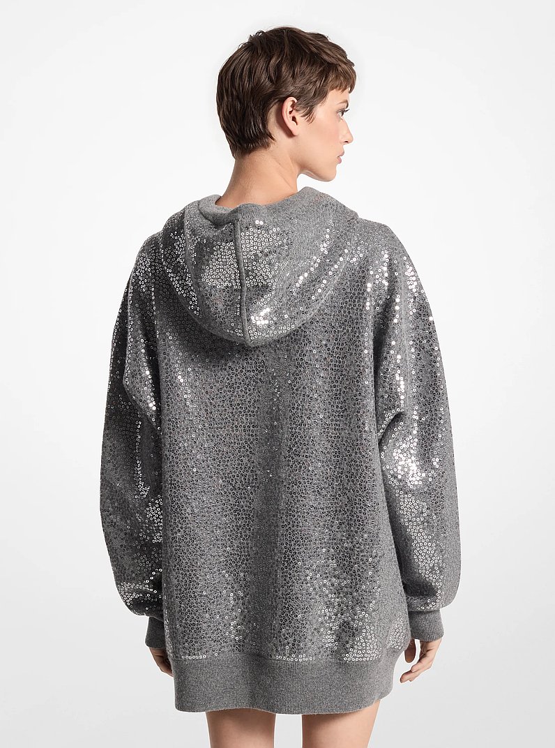 Sequined Cashmere Blend Hoodie in BANKER GREY | Michael Kors