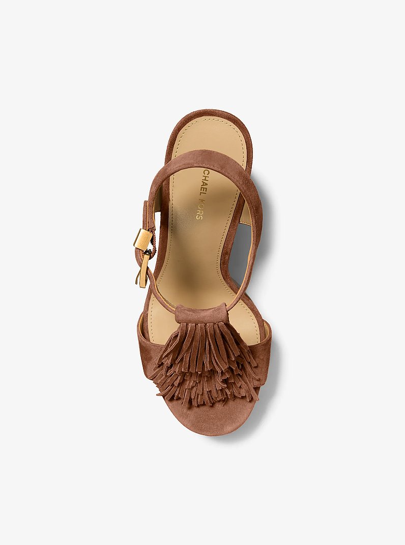 Indra Fringed Suede Platform Sandal in LUGGAGE | Michael Kors