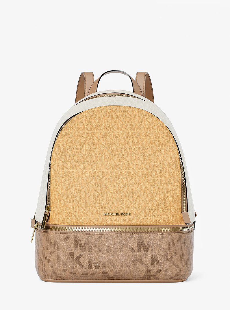 Rhea Medium Color-Block Signature Logo Backpack in HONEYWHEAT MULTI | Michael Kors