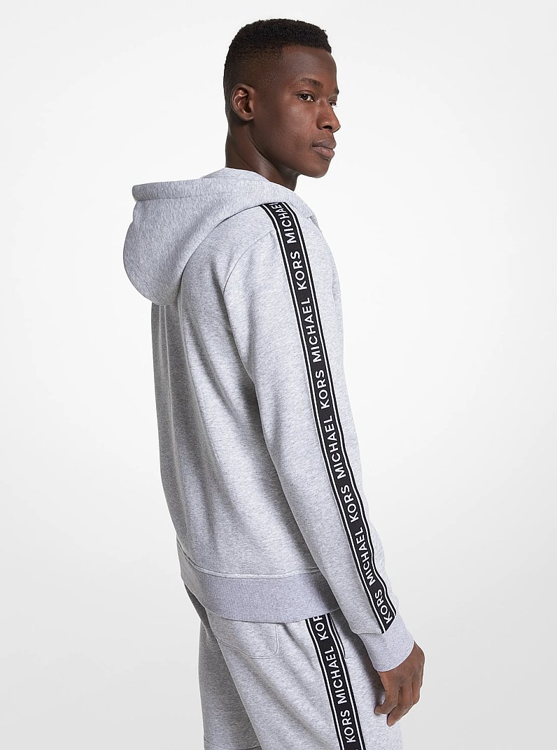 Logo Tape Cotton Blend Zip-Up Hoodie in HEATHER GREY - Sale