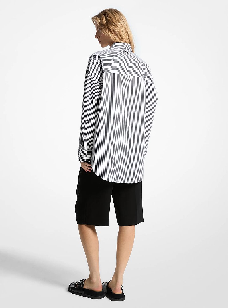 Camicia oversize in popeline di cotone stretch a righe in NERO/BIANCO | Michael Kors