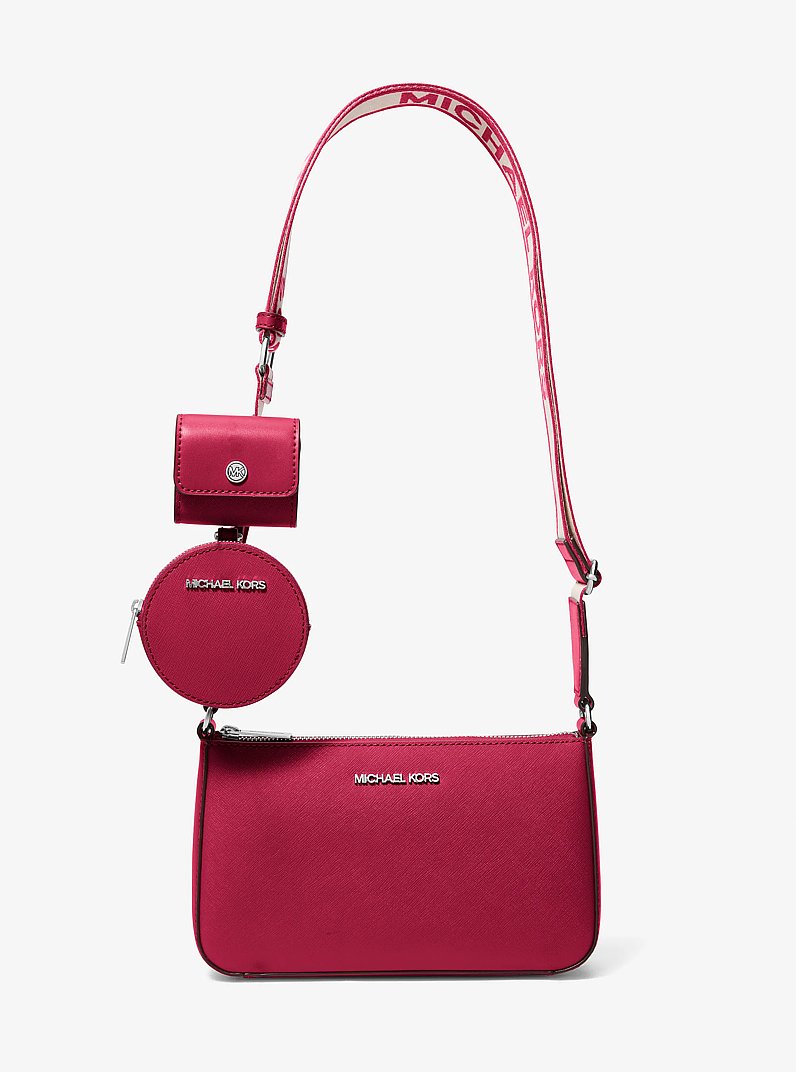 Jet Set Small Saffiano Leather Crossbody Bag with Case for Apple Airpods Pro&reg; in DK RASPBERRY | Michael Kors