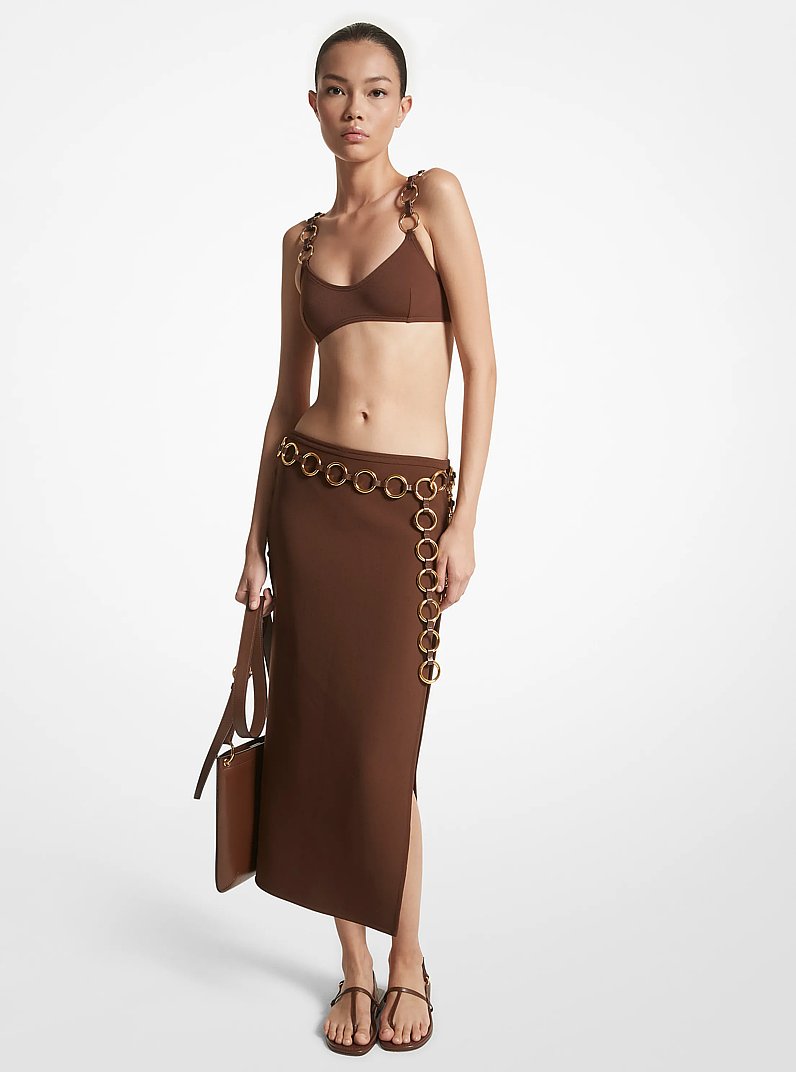 Falda de crep&eacute; sabl&eacute; doble el&aacute;stico con anillos in NUEZ MOSCADA | Michael Kors