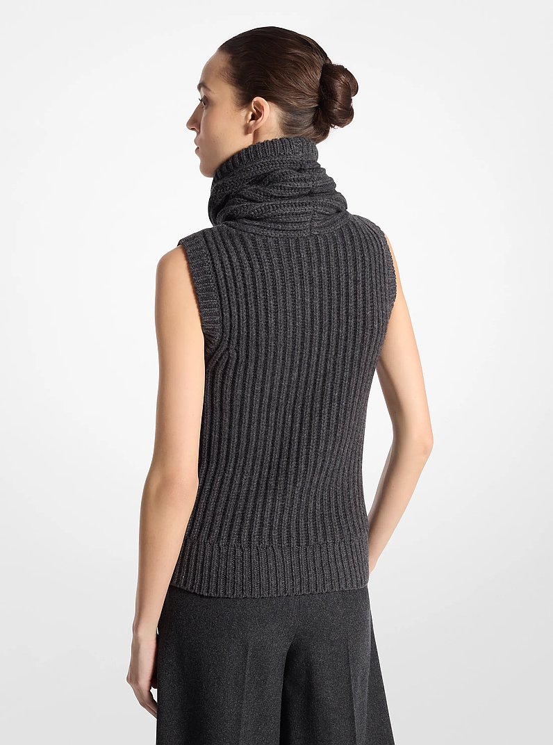 Cashmere Sleeveless Funnel-Neck Sweater in CHARCOAL | Michael Kors