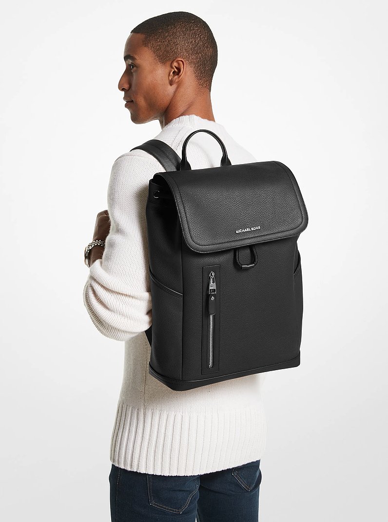 Hudson Pebbled Leather Utility Backpack in BLACK | Michael Kors