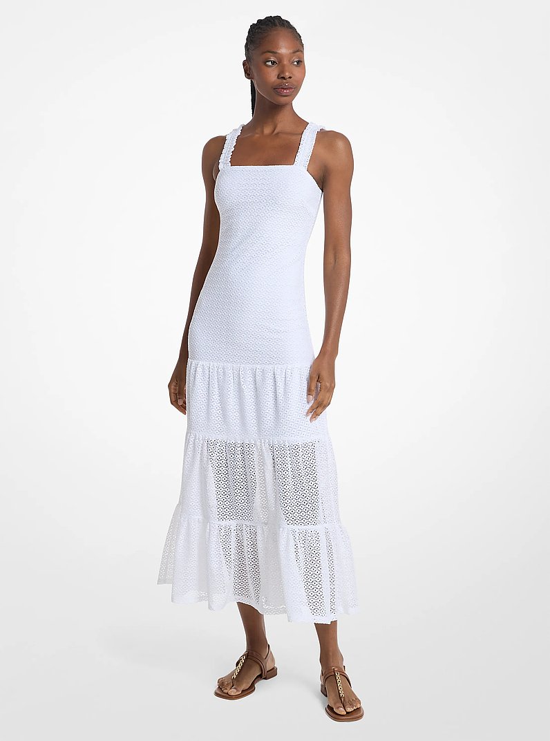 Lace Tiered Dress in WHITE | Michael Kors
