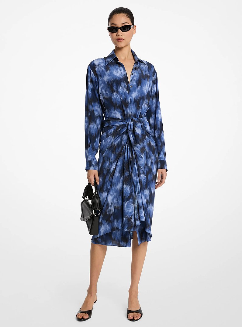 Floral Silk Crepe De Chine Shirtdress in RIVIERA/BLACK | Michael Kors