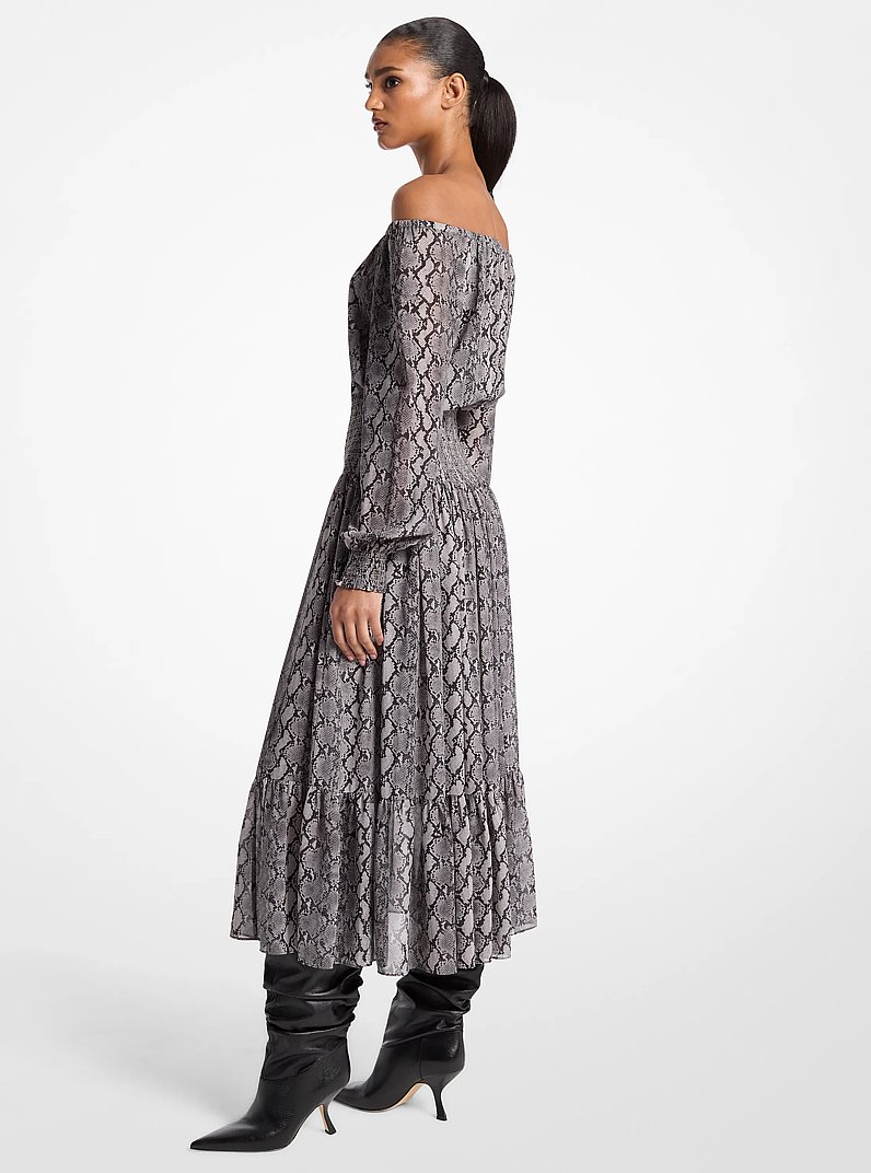 Snake Georgette Smocked Dress