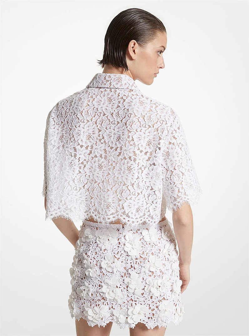 Floral Corded Lace Cropped Shirt in OPTIC WHITE | Michael Kors
