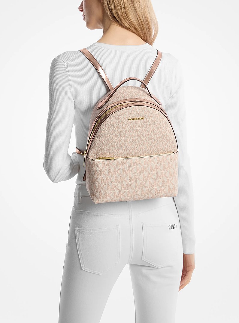 Sheila Medium Two-Tone Signature Logo Backpack in ROSE GOLD | Michael Kors