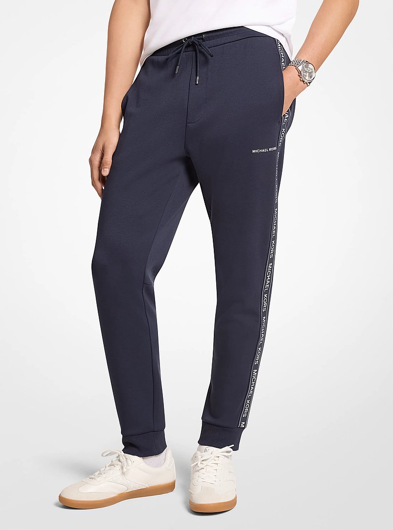 Pantalon de jogging en m&eacute;lange de coton &agrave; bande &agrave; logo in MINUIT | Michael Kors