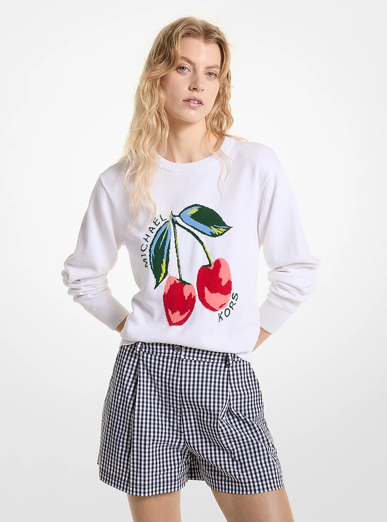 Cherry Jacquard Cotton Blend Sweater in WHITE | Michael Kors