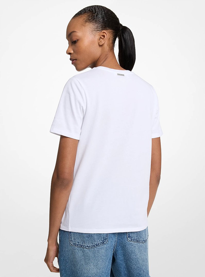 Camiseta de algod&oacute;n con estampado de lentejuelas in BLANCO | Michael Kors