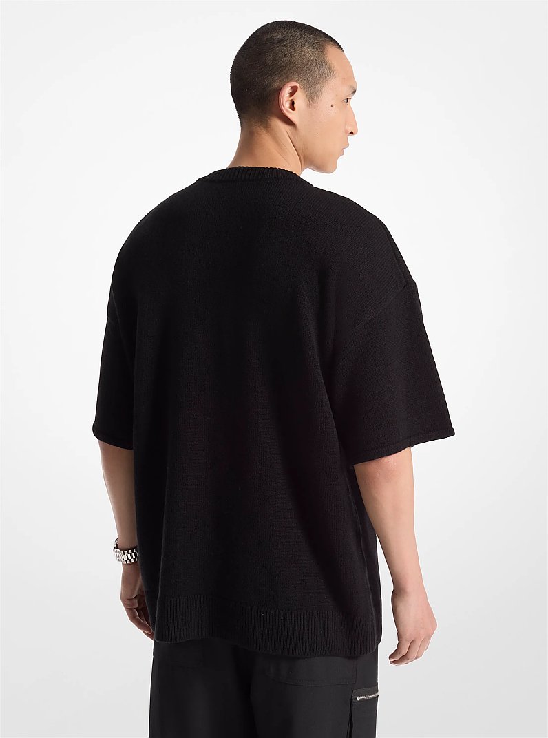 Wool and Cashmere Blend Short-Sleeve Sweater in BLACK | Michael Kors