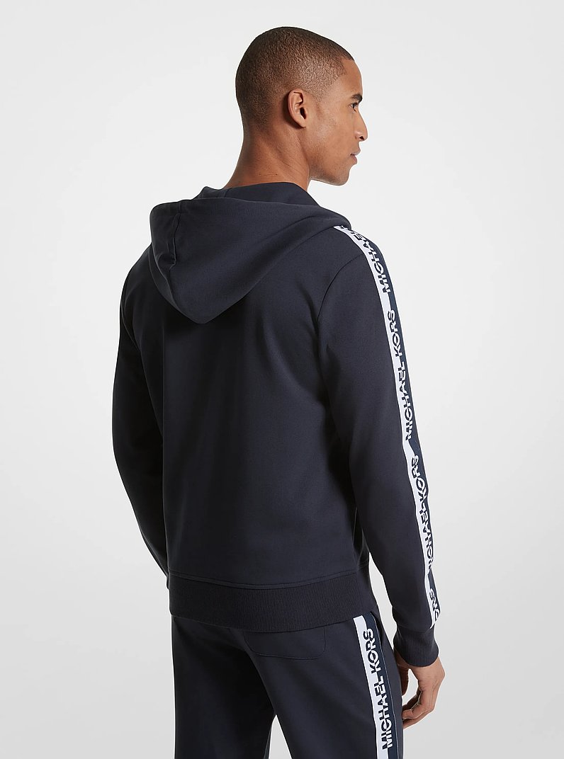 Logo Tape Cotton Blend Zip-Up Hoodie in MIDNIGHT | Michael Kors
