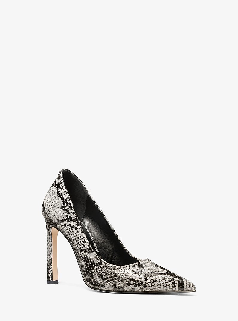 Amara Snake Embossed Leather Pump in QUARRY GREY | Michael Kors