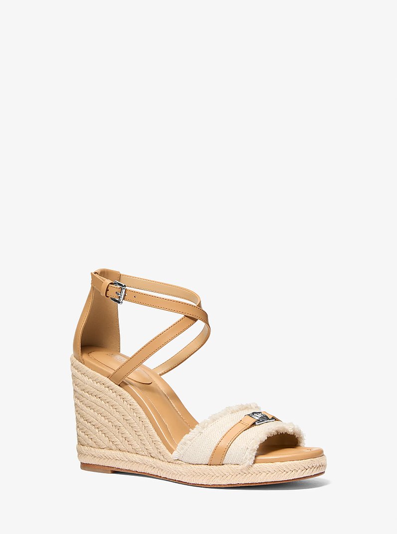 Mandy Linen Wedge Sandal in PALE HEMP | Michael Kors