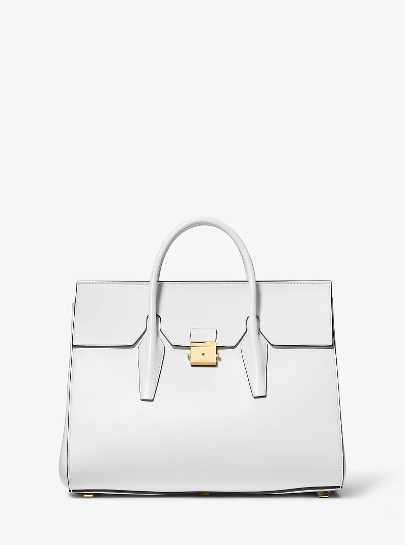 Campbell Large Leather Weekender Bag in OPTIC WHITE | Michael Kors