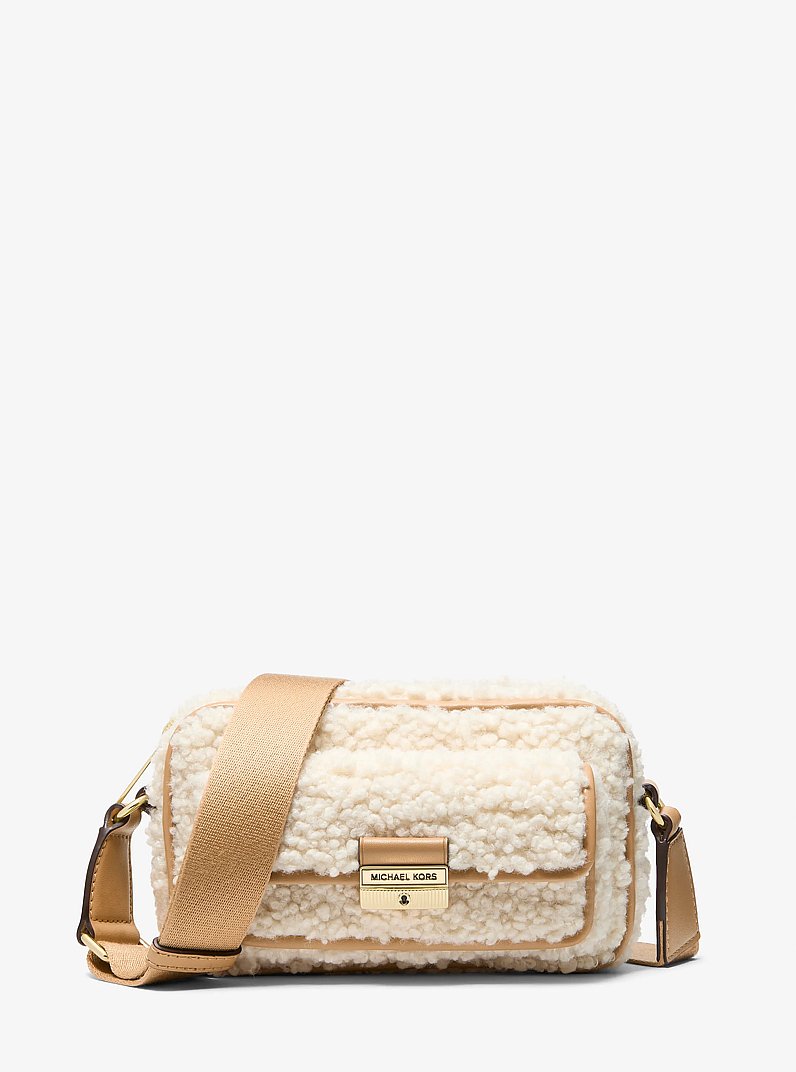 Bradshaw Extra-Small Faux Shearling Crossbody Bag in PEANUT | Michael Kors