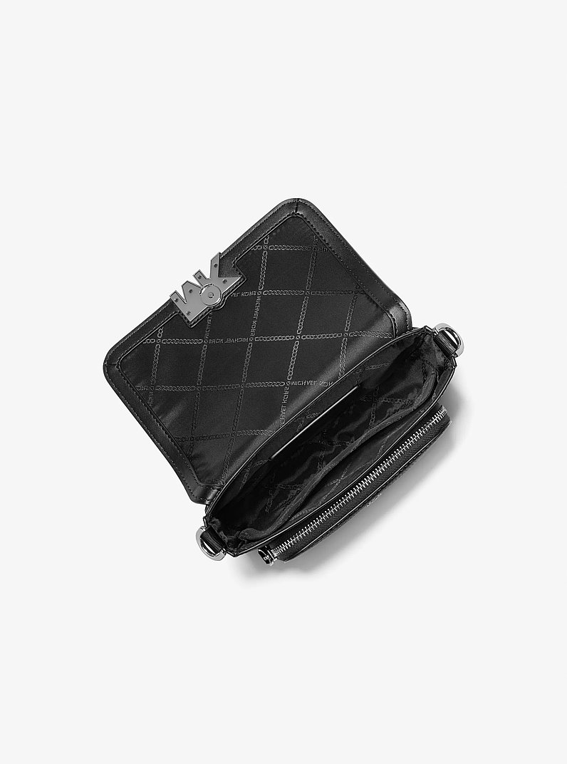 Hudson Textured Leather Crossbody Bag in BLACK | Michael Kors