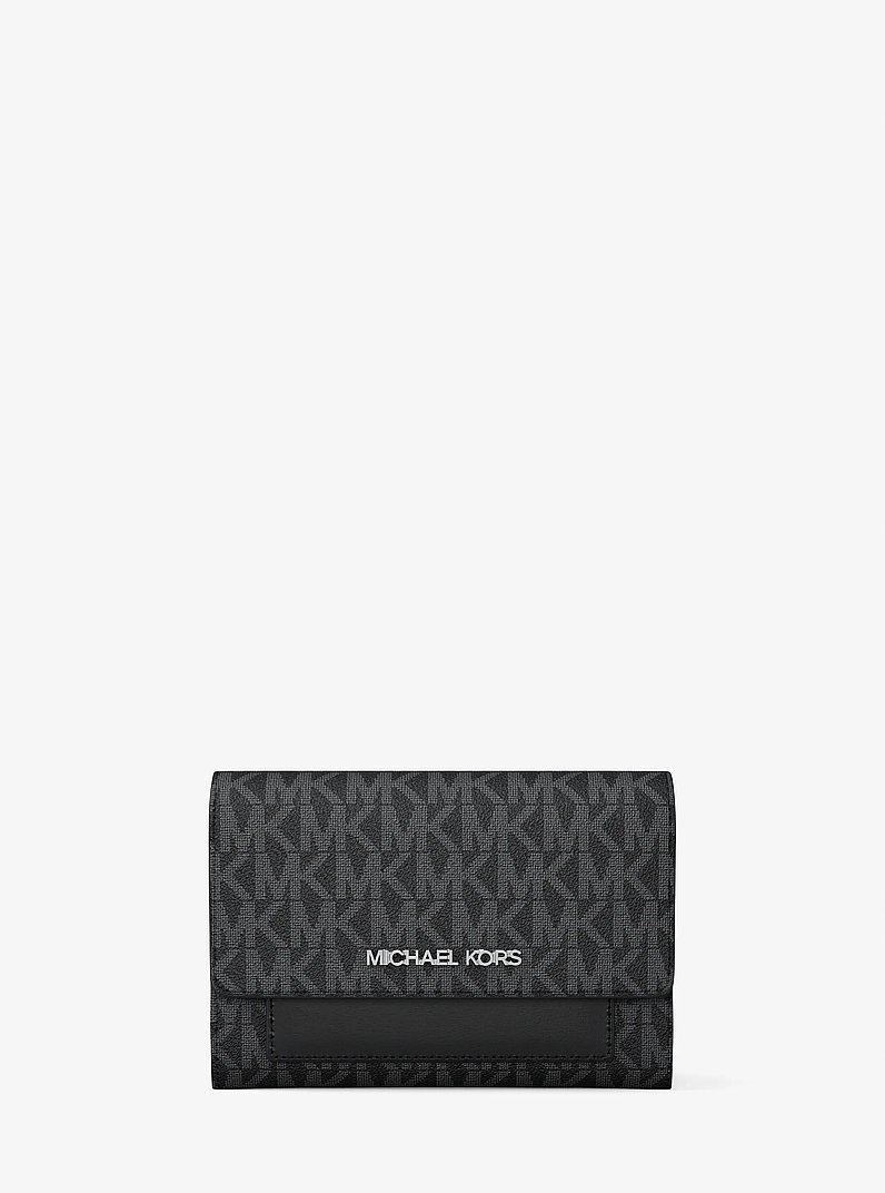 Portefeuille Jet Set 2 en 1 de taille moyenne &agrave; logo Signature in NOIR | Michael Kors