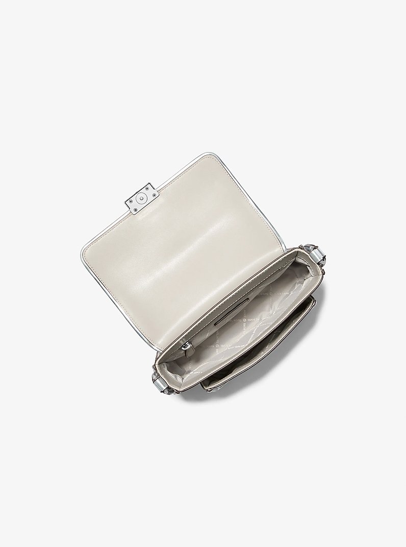 Bradshaw Medium Metallic Messenger Bag in SILVER | Michael Kors
