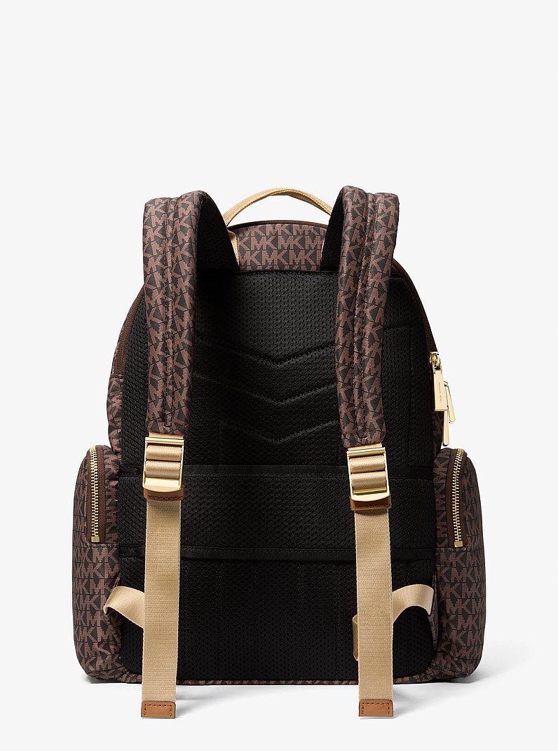 Prescott Large Signature Logo Print Woven Backpack in BRN/ACORN | Michael Kors