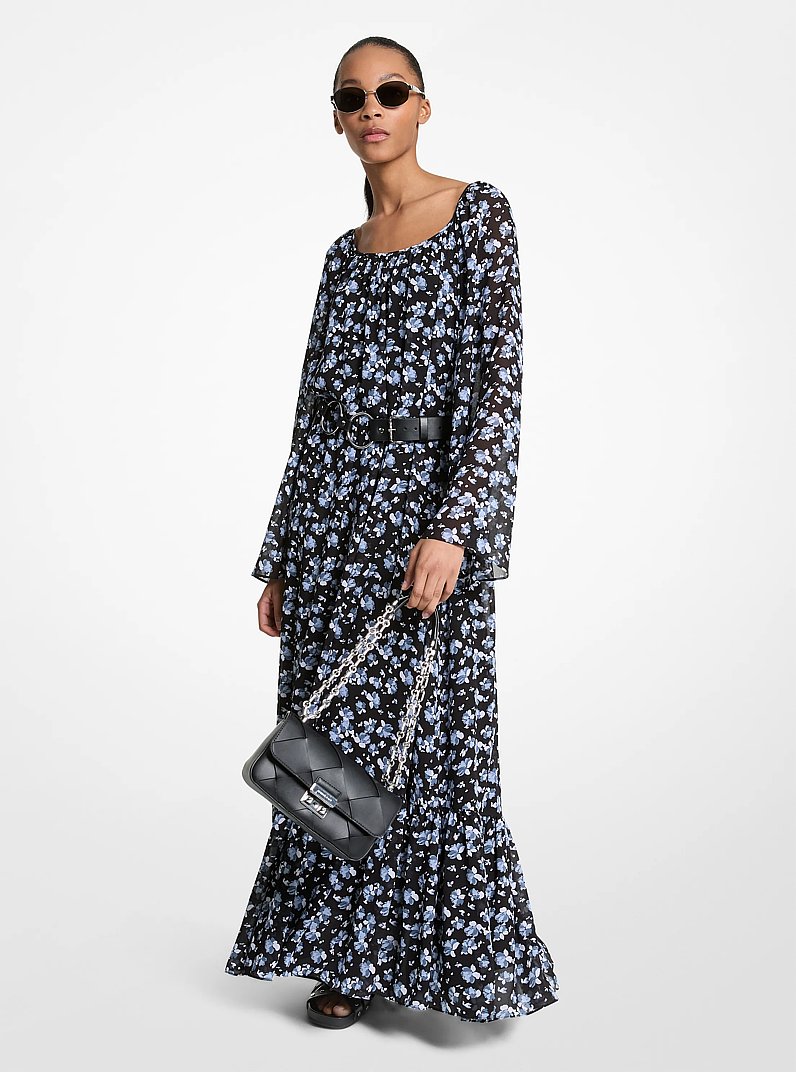 Belted Floral Georgette Maxi Dress