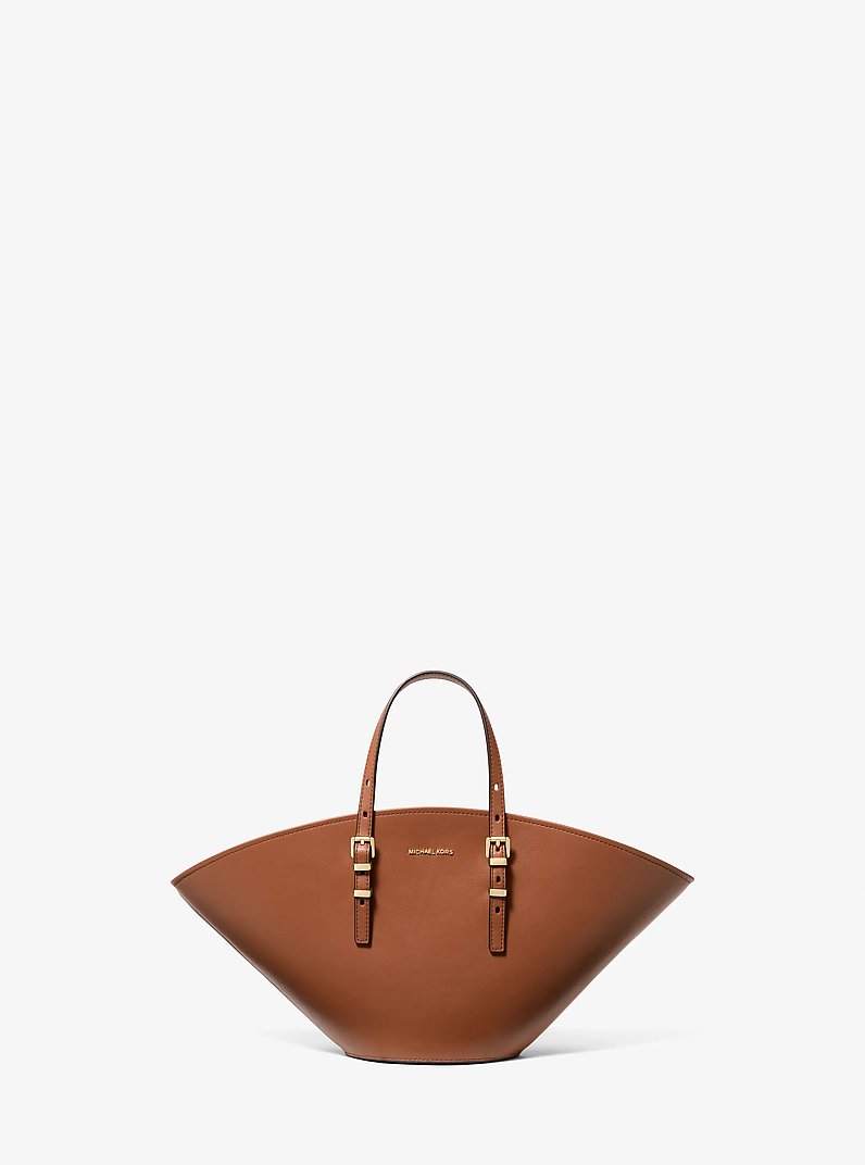 Isa Small Leather Fan Tote Bag in LUGGAGE | Michael Kors