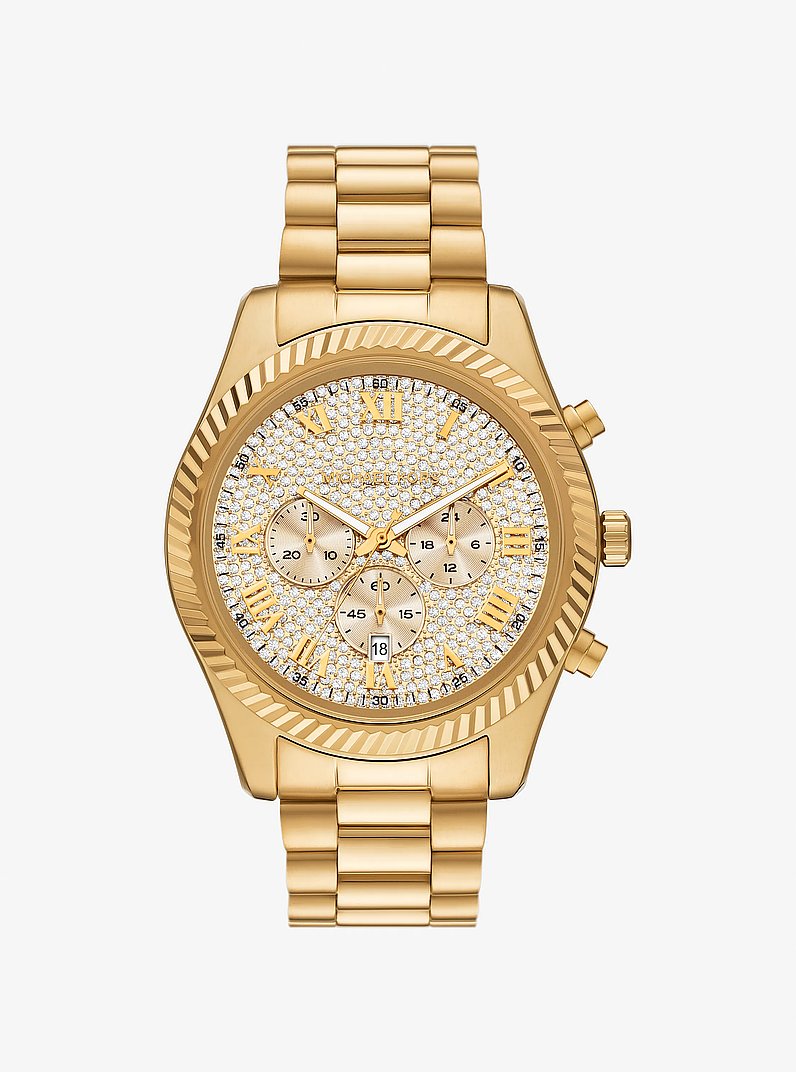 Oversized Lexington Pav&eacute; Gold-Tone Watch in GOLD | Michael Kors