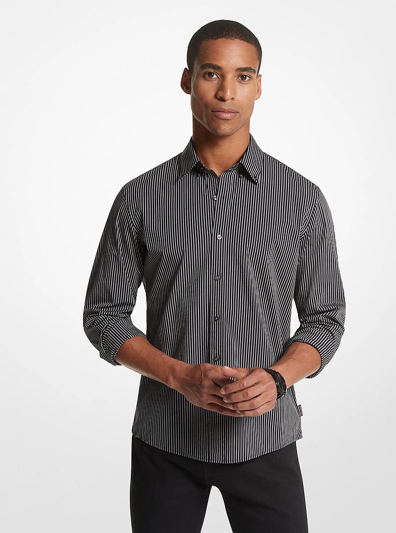 Striped Stretch Cotton Shirt in BLACK | Michael Kors
