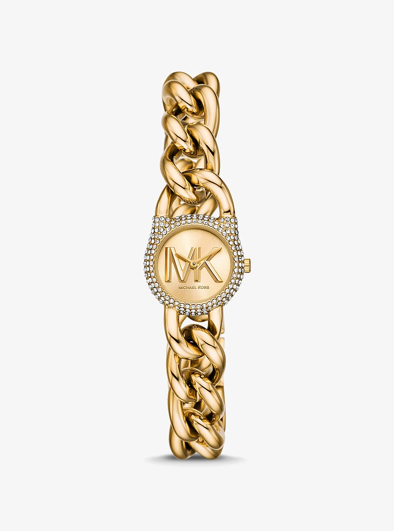 Petite Pav&eacute; Gold-Tone Chain-Link Watch in GOLD | Michael Kors
