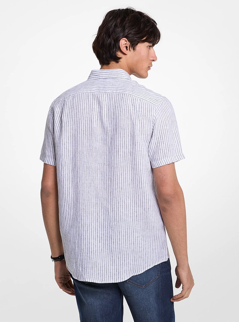 Halo Striped Linen Shirt in BLACK | Michael Kors
