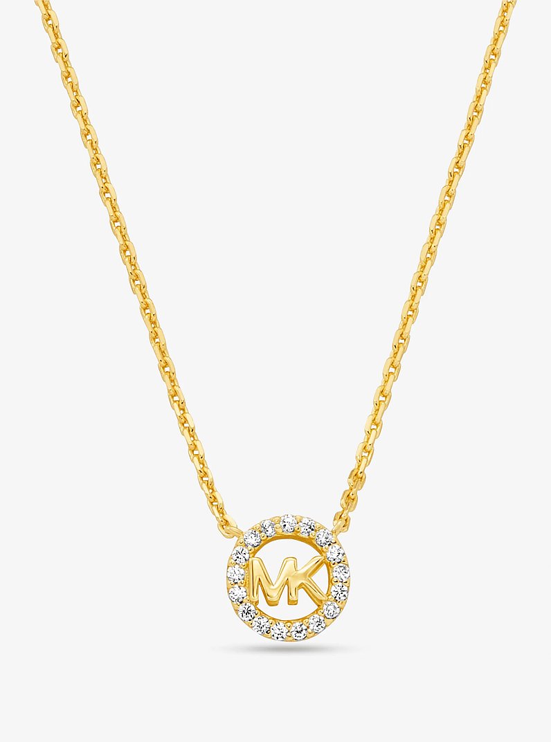 Collana con ciondolo Fulton in argento sterling placcato in metallo prezioso con logo e pav&eacute; in ORO | Michael Kors