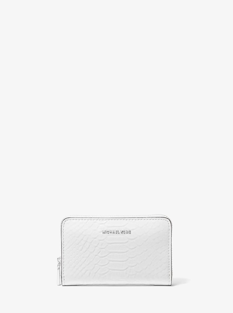 Jet Set Small Snake Embossed Leather Wallet in OPTIC WHITE | Michael Kors